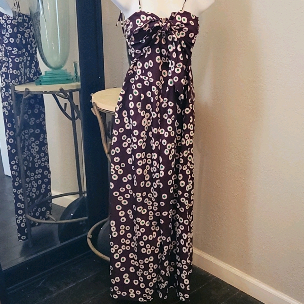PLAZZO ROMPER Dark Brown & Green Tie Front